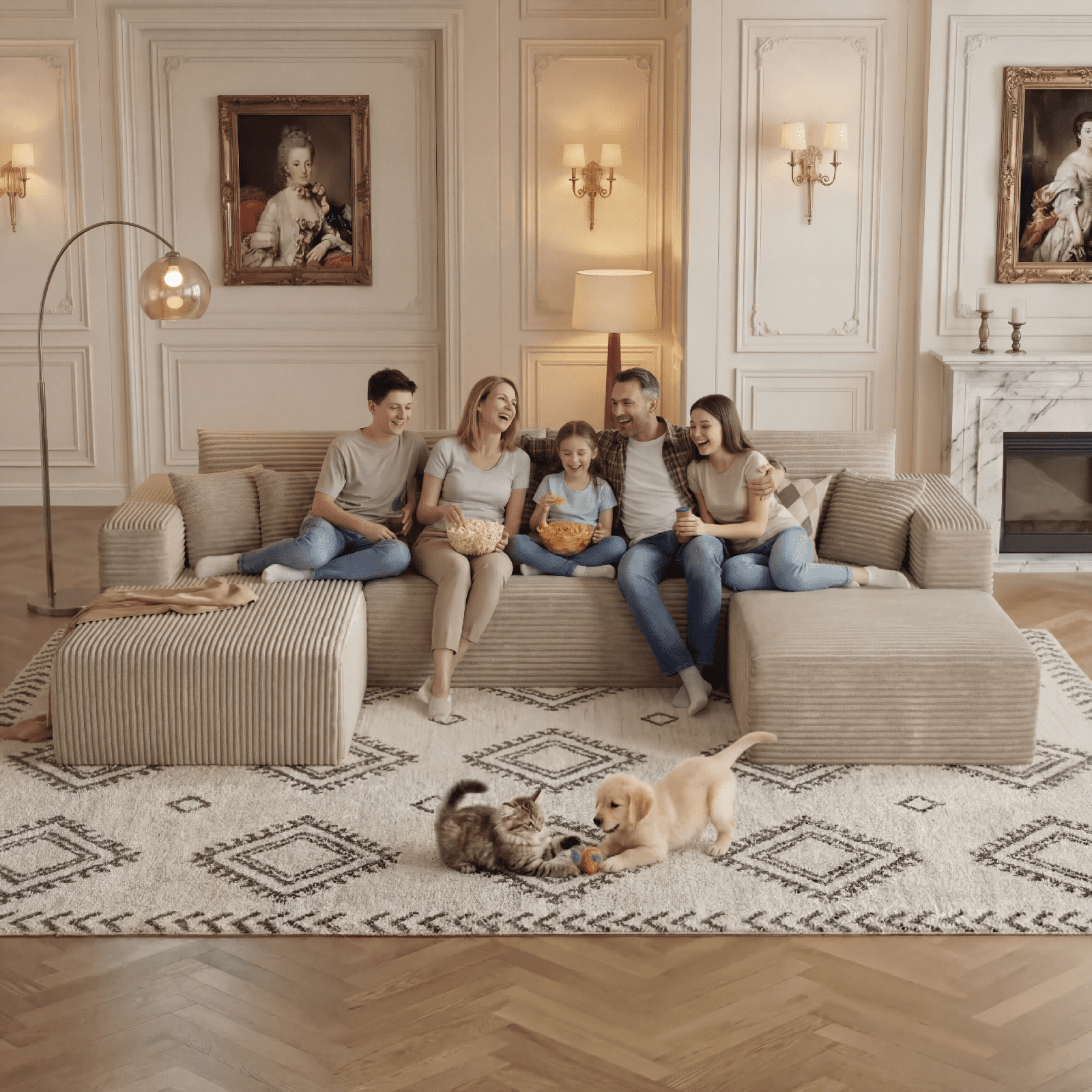 Cubente 134.7" Modular Cloud Sectional Sofa, Cloud Boneless Couch No Assembly Required Reversible U-Shaped Couches with Chaise, Oversized Sofa with 4 Seats for Living Room