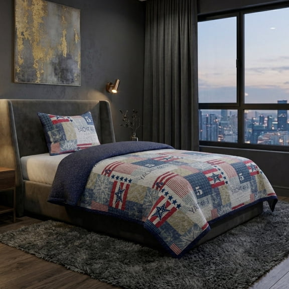 Lavish Home 2-Piece Quilt Set - Twin Patchwork Bedspread and Pillow Sham