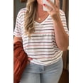 thumbnail image 5 of Women's White Stripe V Neck Casual Tee – Effortless Summer Style for Daily Wear, 4X, 5 of 5