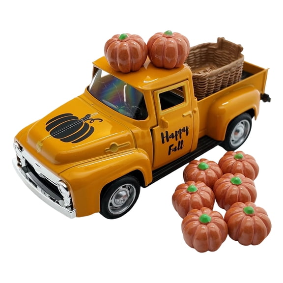 Fall Tiered Tray Decors Metal Truck with Fake Pumpkins Retro Pickup Car Model for Harvest Thanksgiving Table Decoration