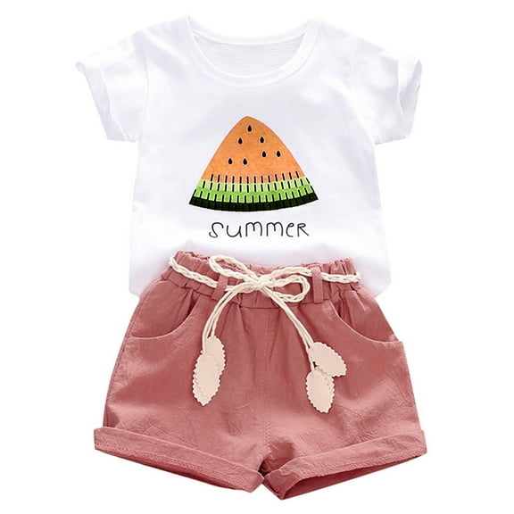 KEXE Girls Short Sets 18 Months Girl Clothes Toddler Girls Clothes Summer Outfits Baby Kids Short Sleeve T-Shirt Tops Shorts Sets