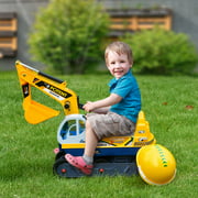 Abody No Power 80° Rotation Ride on Excavator Digger Multi-functional Bulldozer Toy Construction w/ Safety Helmet Silent Wheels for Ages 2-3 Years Old Yellow