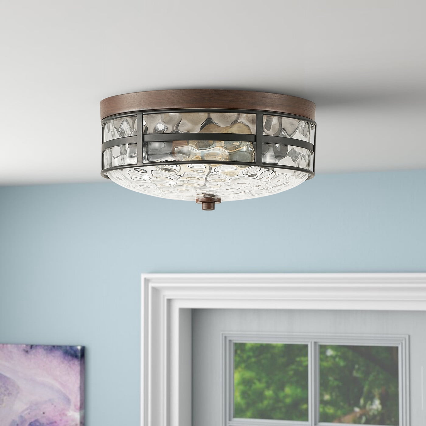 Aiwen Unique Glass Shade Caged Flush Mount Ceiling Lamp Industrial Light Fixture