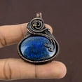 thumbnail image 2 of Natural Lapis Lazuli Gemstone Handmade Copper Wire Wrap Pendant 2.24", 2 of 4