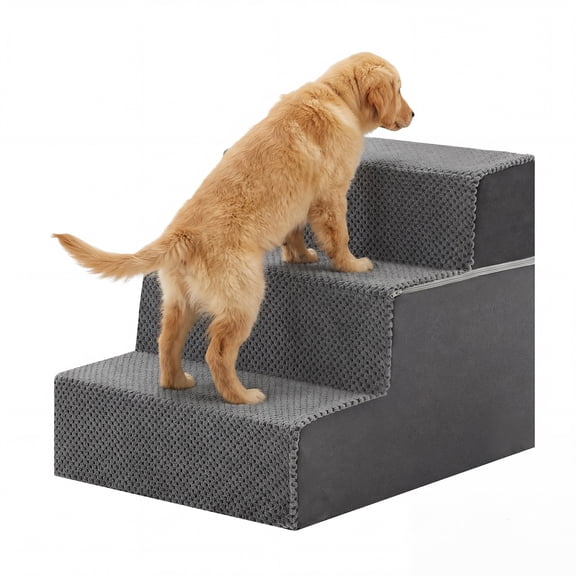 EDX 3-Step 13'' Tall Dog Stairs, Right-Angle Design, Non-Slip Foam Core, Easy Clean, Indoor & Outdoor Use for High Beds & Sofas