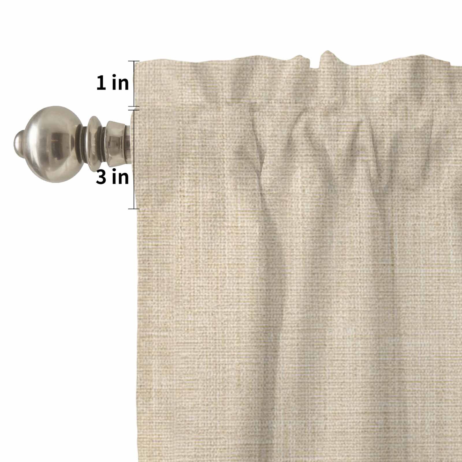 Kitchen Window Curtains Valance and Tier Set, Vintage Country Beige Linen Texture Rod Pocket Tier Curtains and Valance 3 Piece Set, Farm Burlap Window Treatment for Bedroom Living Room