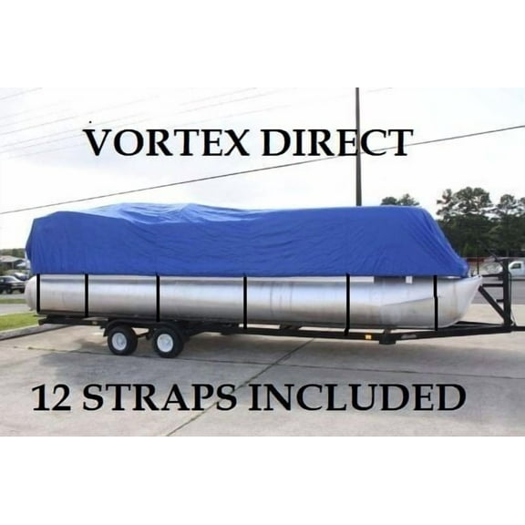 BRAND NEW *BLUE* 22' VORTEX ULTRA 3 PONTOON/DECK BOAT COVER, HAS ELASTIC AND STRAPS FITS 20'1" to 21' to 22' FT LONG DECK AREA, up to 102" beam (FAST SHIPPING - 1 TO 4 BUSINESS DAY DELIVERY)