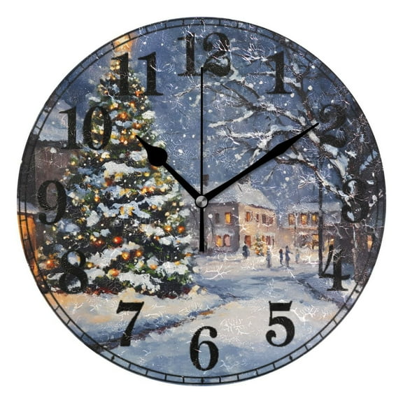 Christmas Tree in Night Silent Wall Clock 10" Non-Ticking Battery Clock
