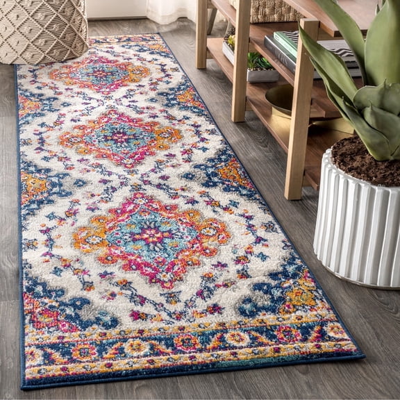 JONATHAN Y BOHEMIAN FLAIR 2 x 18 Runner Rug, Vintage Medallion - Blue/Multi, BMF106A-218