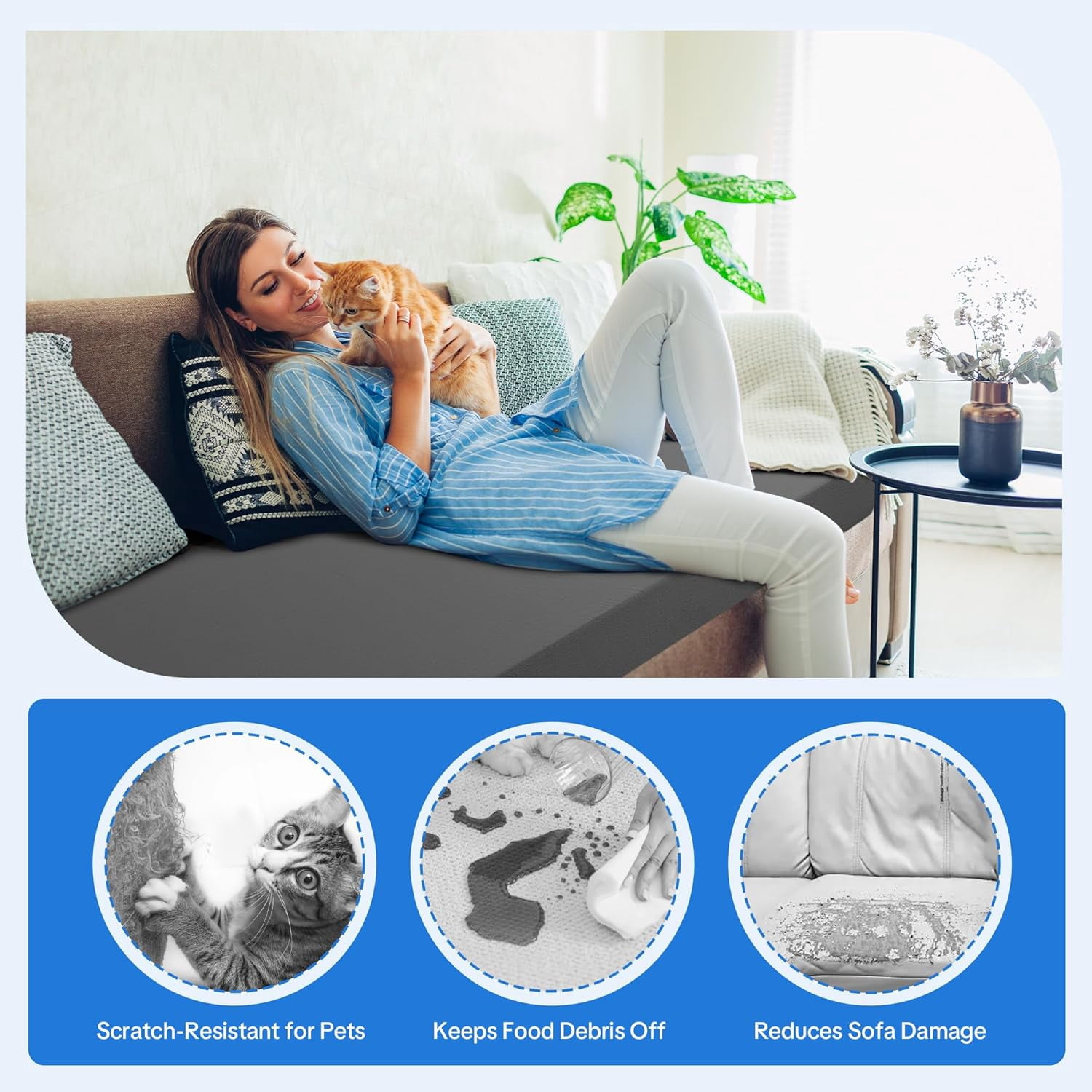 HOMBYS 3 Inch Memory Foam Sofa Topper Pad, Couch Topper Cushion with Washable Cover for Sofa, Couch Cover Pad with Non Slip Bottom (71 Inch)