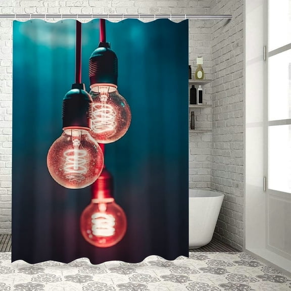 Pratyus Light Bulbs Shower Curtain for Chic Elegant Bathroom Decor with Hooks 100% Polyester Fiber Waterproof Bathroom Curtain with Hooks 36"x72