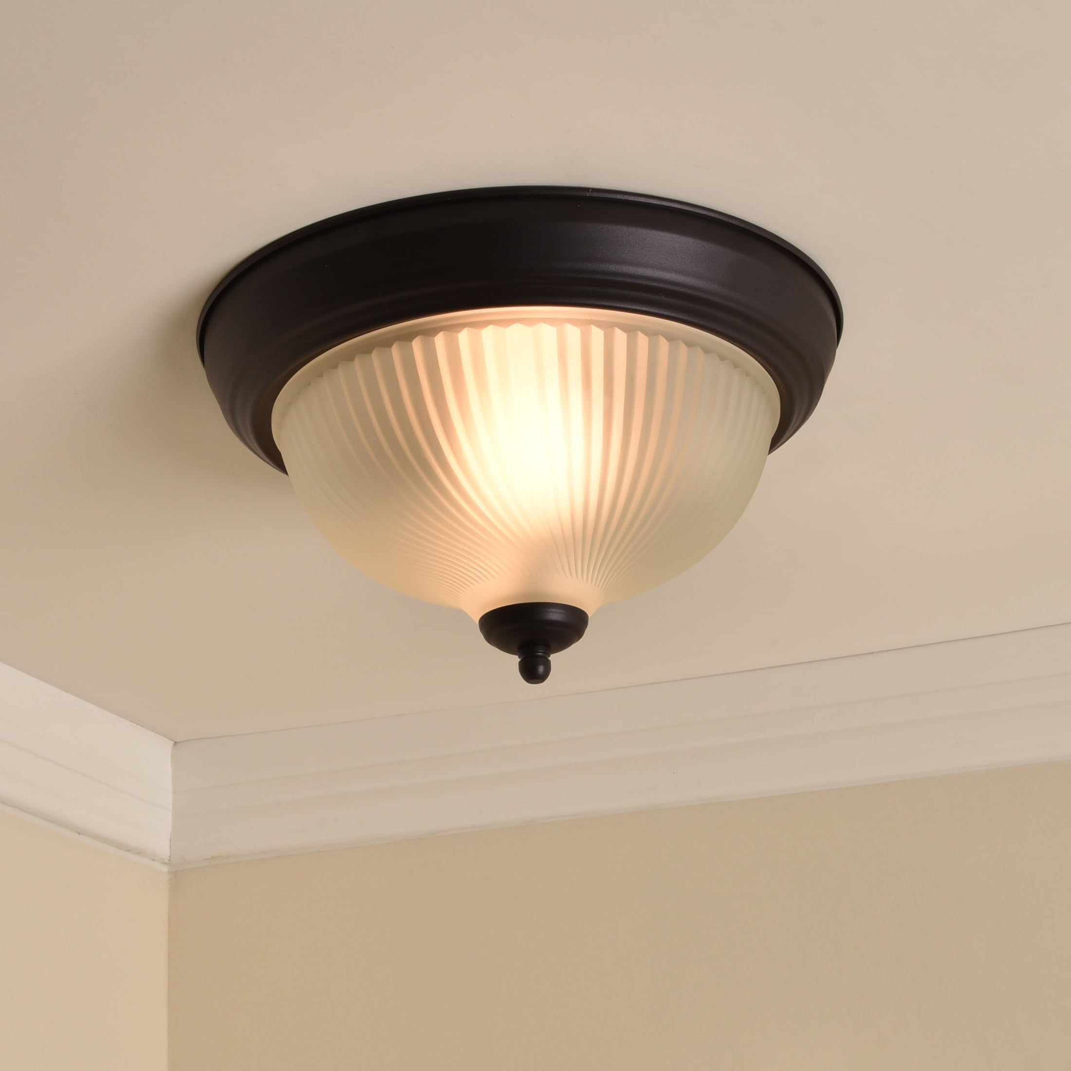 (2 pack) Mainstays 11" Classic Indoor Flush Mount Ceiling Light, Bronze Finish Glass Shade, Bulb Not Included