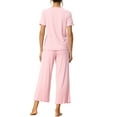 thumbnail image 3 of INSPIRE CHIC Women's Pajama Sets Round Neck Short Sleeve Solid Ribbed Casual Sleepwear Ladies Pajamas M Light Pink, 3 of 6