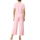 thumbnail image 3 of Conjuntos de pijama para mujeres INSPIRE CHIC, cuello redondo, manga corta, sólido, acanalado, ropa de dormir casual, pijamas para damas, XL, rosa claro, 3 of 6