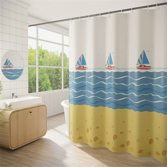 Waterproof Fabric Shower Curtain Or Polyester Soft Cloth & Hotel Quality Machine Washable White Shower Curtain Liner For Bath Tub/ Cartoon Sailboat Shower Curtain (80Cm Wide * 180Cm High)