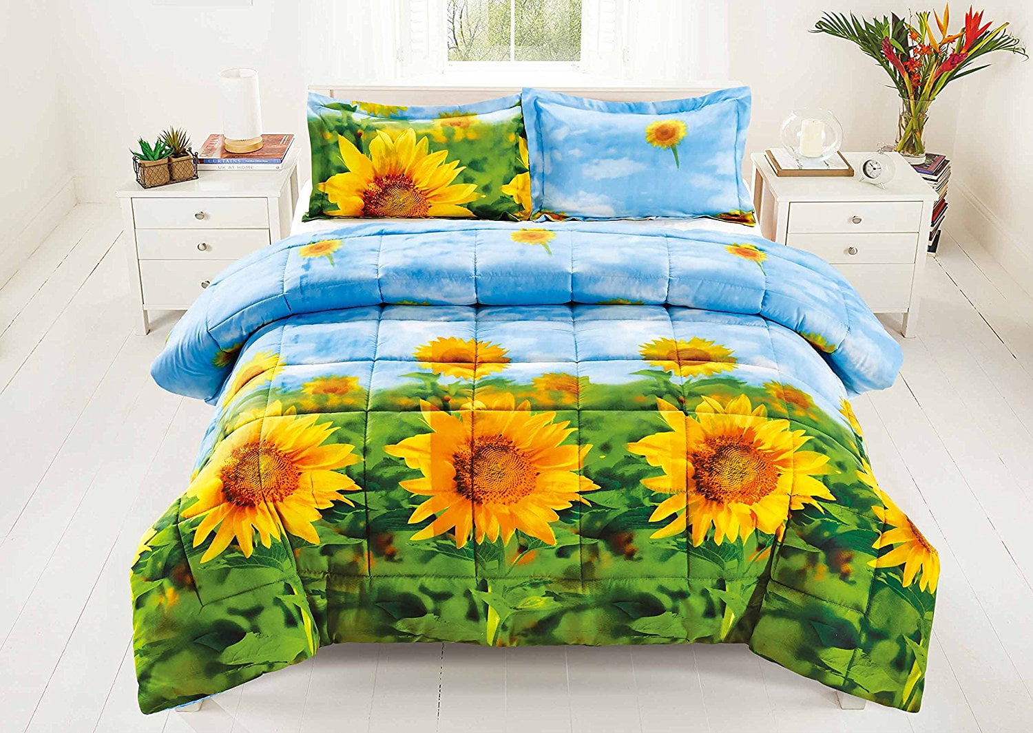 Unique Home 3 Piece Set Box Stitched Sunflower Prints Clearence 3d