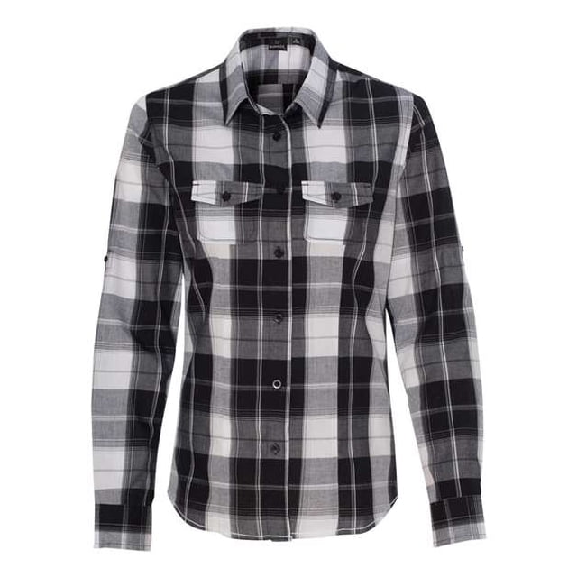 Burnside - Camisa a cuadros de manga larga para mujer - B5222-S-Blanco/ Negro Burnside 5222