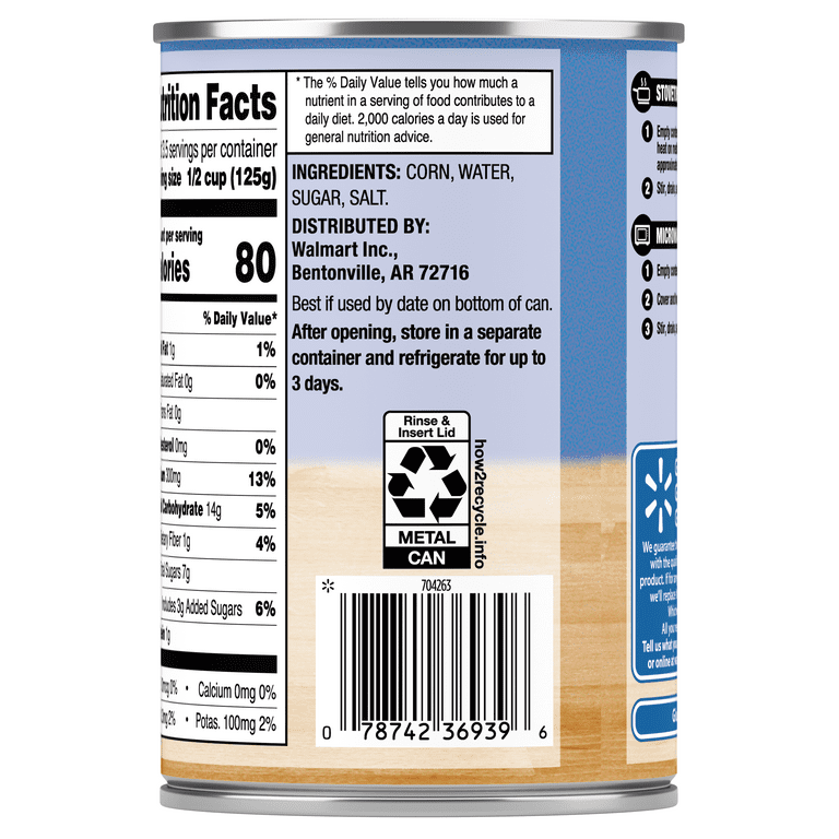 Great Value Golden Sweet Whole Kernel Corn, Canned Corn, 15 oz Can