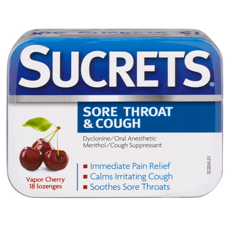 Cherry Cough Medicine - Sucrets Sore Throat Lozenges, Vapor Cherry, Cough Relief, 18 CT