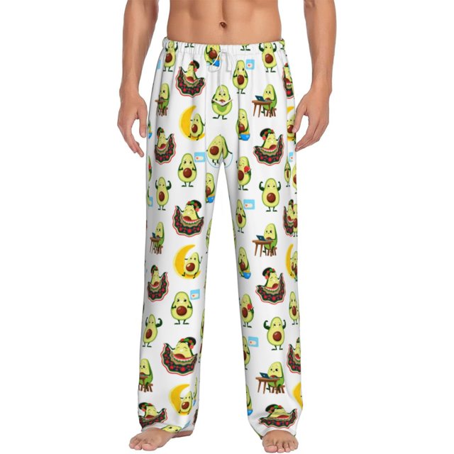 Kdxio Funny Avocado In Mexican Clothes Pattern Men's Pajama Pants, Elastic Waist with Drawstring and Pockets, Comfortable Loungewear-Large
