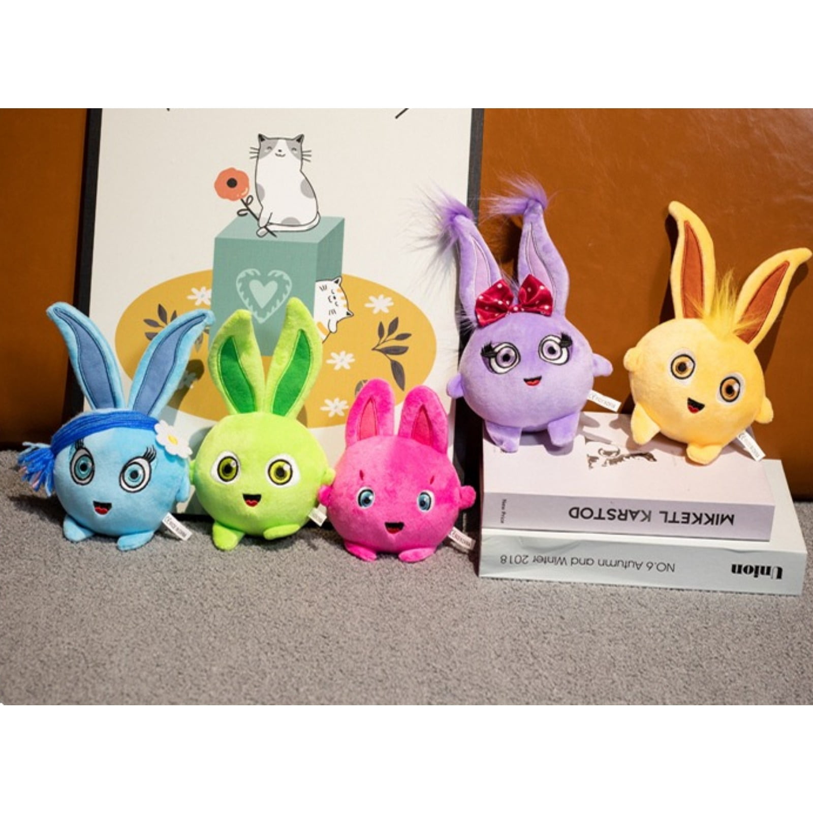 5-Pack Cute Bunny Plush Toy Soft Stuffed Animal Doll Kawaii Rabbit Plush Decorative Gift Easter Plush