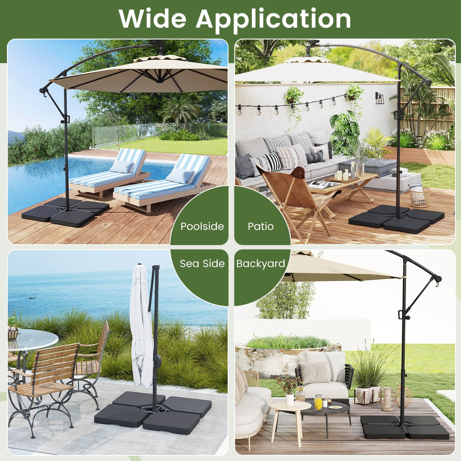 Costway Offset Umbrella Base with 4 Square HDPE Plate & 4 Connection Metal Hooks for Patio