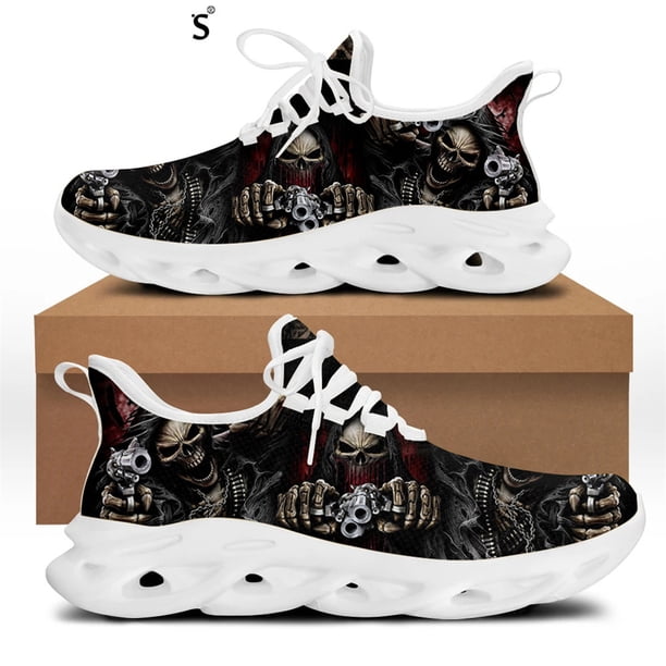 Zapatos planos de primavera para hombre, diseño de calavera punk, zapatillas informales para hombre, calzado con cordones para caminar de verano para niños