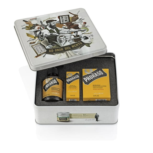 Proraso Beard Care Kit Gift Set for Men with Beard Wash, Oil, and Balm, Wood and Spice
