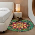 thumbnail image 3 of Bohemian Green Flower Pattern Washable Round Area Rug 4 ft, Vintage Tribal Ethnic Colorful Floral Leaf , Soft Non Slip Rugs Stain Repellent Indoor Felt Carpet for Living Dining Room Bedroom Office, 3 of 9