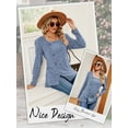 thumbnail image 6 of Hibeli Women Square Neck Long Sleeve Buttons Side Slit Hem Ribbed Tunic Tops, 6 of 7