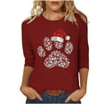 thumbnail image 2 of Guieoi Womens Tops under $10 Womens 2025 Trendy Christmas Printed T-shirt 3/4 Sleeves Blouse Round Neck Casual Loose Top Red Black*Friday/Cyber*Monday, 2 of 6