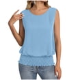 thumbnail image 4 of ClodeEU Women's Round Neck Sleeveless Blouson Tank Top,Casual Solid Color Summer Shirt with Elastic Waist Light Blue,Women's Plus S, 4 of 7