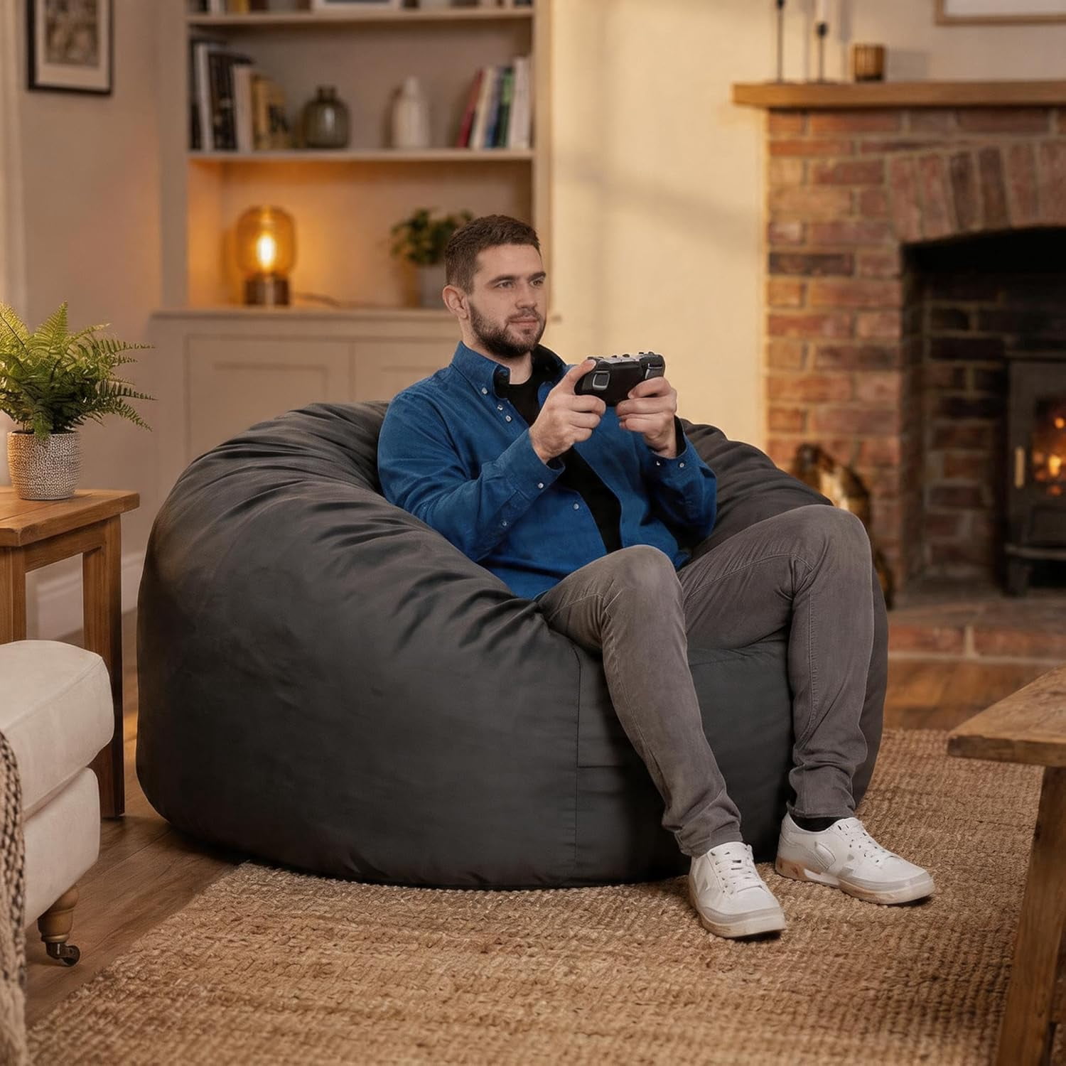4 in 1 Convertible Bean Bag Chair Bed for Adults 4ft Large Beanbag Chair with High Memory Foam Filler and Removable Cover, Oversized Comfy Flannel Bean Bag Couch Bed Lazy Sofa for Adults Teen