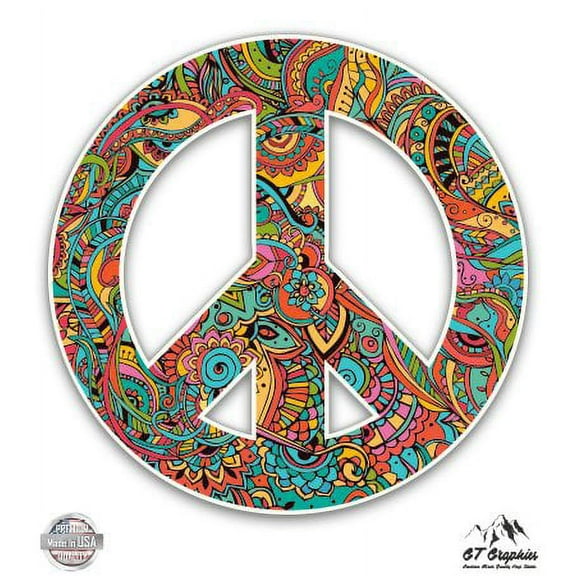 Floral Pattern Peace Sign - 12" Vinyl Sticker Waterproof Decal