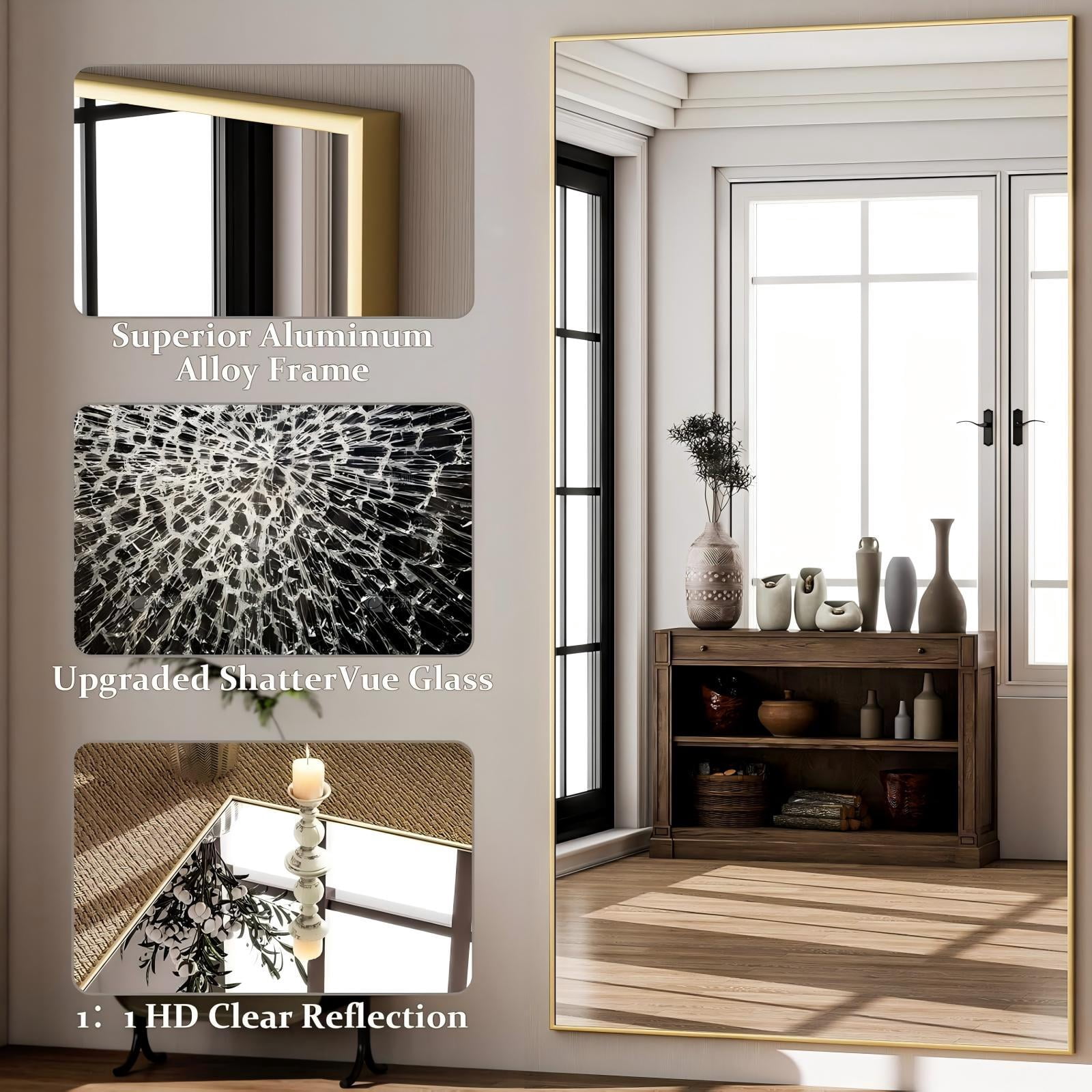 Anyrose 71"x30" Full Length Mirror Bedroom Floor Body Mirror with Stand Large Mirror,Gold
