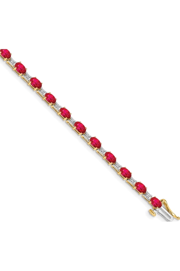 10K Yellow Gold Diamond And Ruby Bracelet (Width 4) (Length 7) - Jbsp