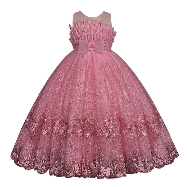 Robe de Bal Imprimée Fleurs pour Filles, Élégante Robe Maxi Princesse avec Nœud en Tulle