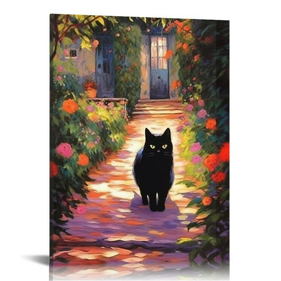 COMIO  Matisse Monet Van Gogh Art Prints Set of 8 Funny Black Cat Wall Art Cat Lover Poster Gift Adorable Room Aesthetics Vintage Floral Living Room Bathroom Bedroom Decor