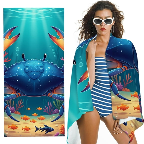 RKSupls Teal Crab Oversized Microfiber Beach Towel - Ultra-Soft Microfiber , for Bathroom, beach, Soft Super Absorbent- 30x60 in