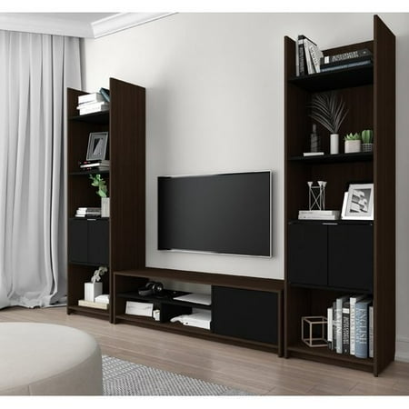 Tv Stand And Storage Bestar Small Space 3-Piece TV Stand and 2 Storage Towers Set in Dark Chocolate and Black ()