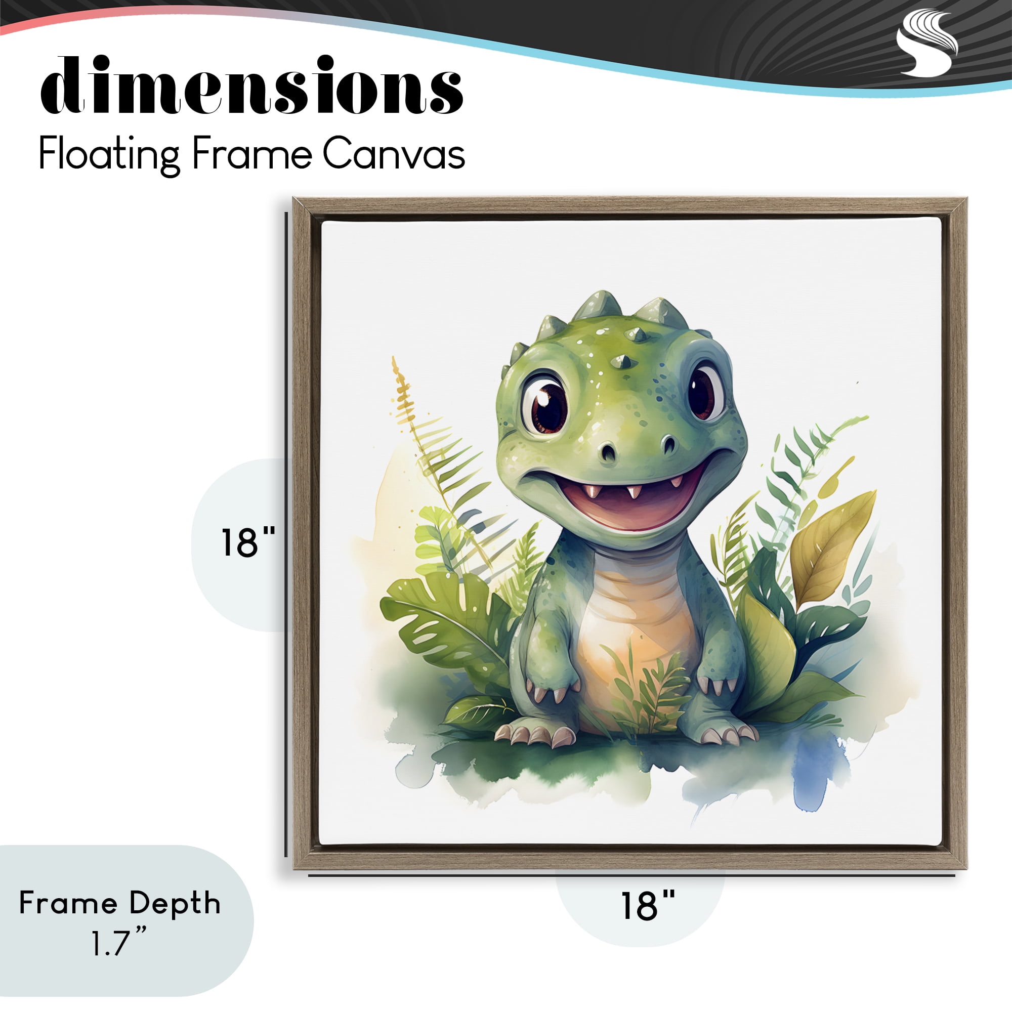 Stupell Industries Crafty Dino & Foliage Brown Framed Floater Canvas Wall Art, design by Steve Hunziker
