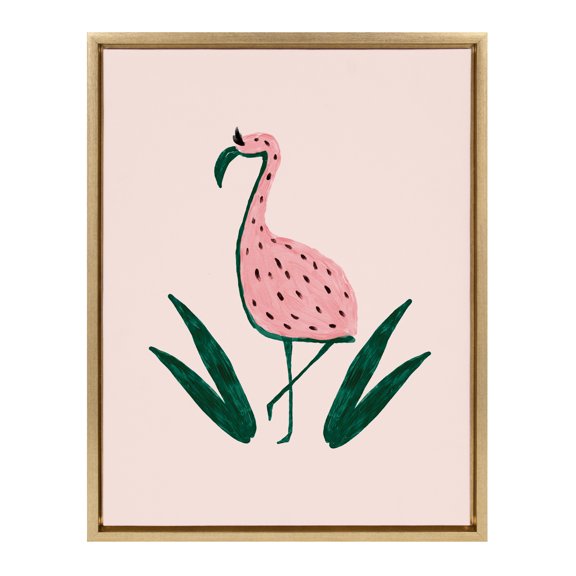 DesignOvation Sylvie Flamingo Watermelon Framed Canvas Wall Art By Kendra Dandy, 18x24 Gold