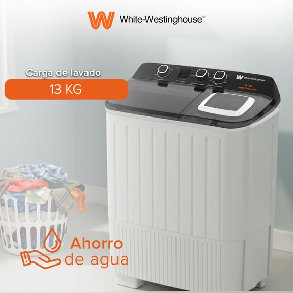 White Westinghouse  Lavadora Doble Tina 13 kg  WWXCTT23905BK  Gabinete en polipropileno  4 niveles de agua  3 perillas de control  Bajo consumo de energía  Ahorro de agua