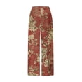 thumbnail image 5 of Bzhegqhd Women's Retro Print Cotton and Linen Elastic Waist Bohemian Leaf Casual Trouser Pants with Pocket, 5 of 5