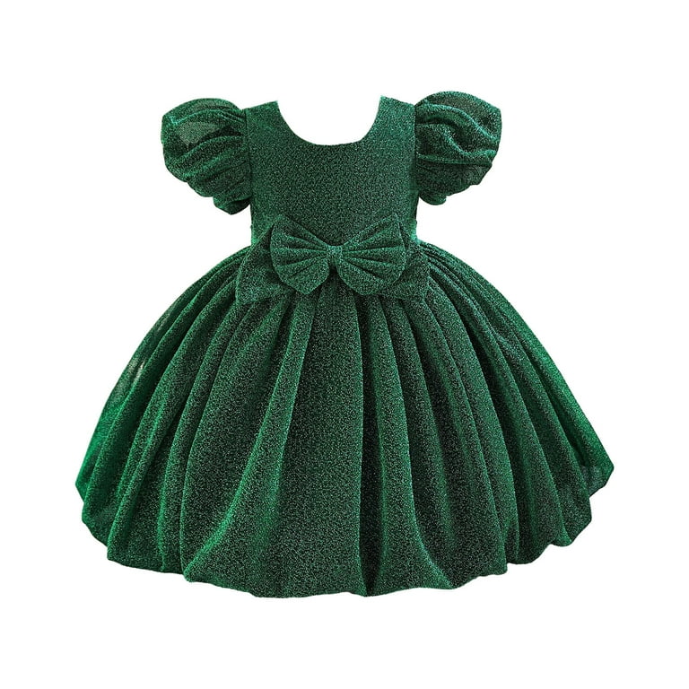 Naisibaby Girls Princess Dress, Cute Bow Bubble Sleeve Wedding Birthday Pageant Dress Prom Maxi Dress Green 1T, Infant Girl's