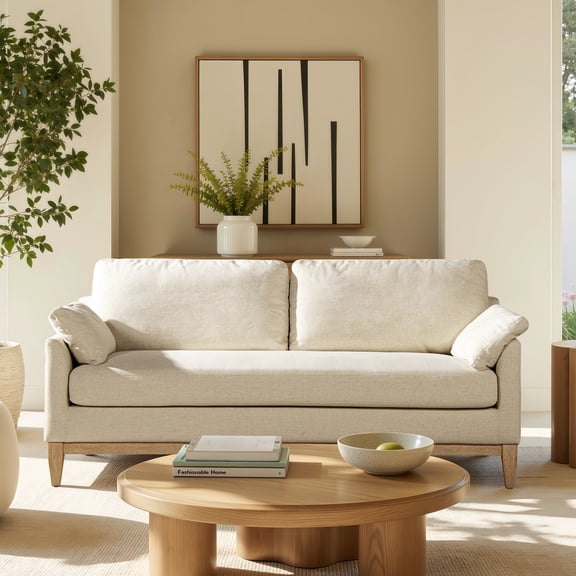 Pasadena 75.5" Modern Farmhouse Sofa, Flax White Linen