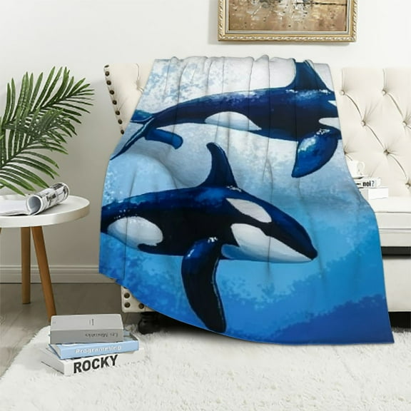 BCIIG Orca Whales Warm Lightweight Blanket Soft Fleece Throw Blanket Living Rooms Sofa Decor All Seasons 40x50in