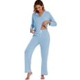 thumbnail image 4 of GEX Womens Bamboo Viscose Pajamas Super Buttery Soft 2 Piece PJ Set Button Long Sleeve Sleepwear Set (Baby Blue S), 4 of 6