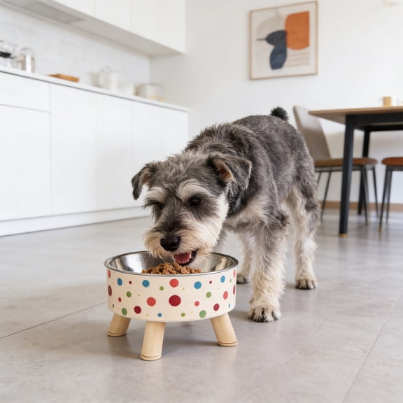 FEOLGEHLY Slow Feed Raised Stainless Steel Pet Bowl, Non Slip High Foot Elevated Feeding Bowl Neck Protection Food Water Bowl for Small Dogs and Indoor Cats Home Daily Pet Dining Bowl