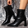 thumbnail image 2 of C-143 Black Ladies Fall Winter Short Boots Pointed Toe Rear Zipper Thick Heel Mid Calf Casual Fashionable, 2 of 7